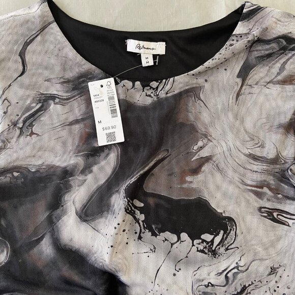 NWT Reitmans sheer Womens Long-Sleeve Ruched Bodycon Dress Black & Gray Marble M - Picture 8 of 13